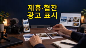 블로그와 영상의 제휴 협찬 광고 표시 위치를 검토하는 콘텐츠 제작자