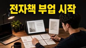 전자책 부업 시작 문구와 PDF 목차를 구성하는 콘텐츠 제작자