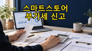 스마트스토어 부가세 신고를 위해 정산 자료와 영수증을 확인하는 모습