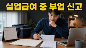 실업급여 중 부업 신고 문구와 근로일·소득 내역을 기록하는 직장인